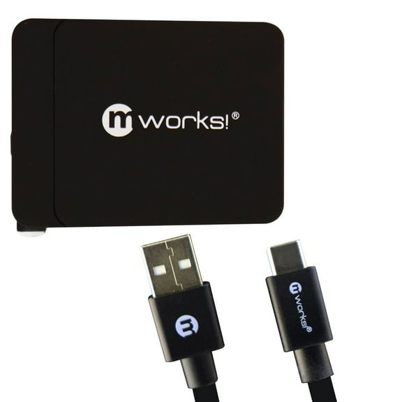 mWorks mPower 6-Ft Flat Sync and Charge USB-C Cable w/ Qualcomm 3.0 Adapter Black