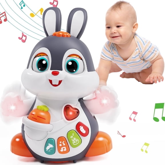 Wanonoo Easter Bunny Toys Baby Toy 6-12 12-18 Months Tummy Time Dancing Crawling Toy with Lights & Sounds, Easter Basket Stuffers, Infant Toys for 3 4 5 6 7 8 9 10 11 12 Months, Birthday Easter Gifts