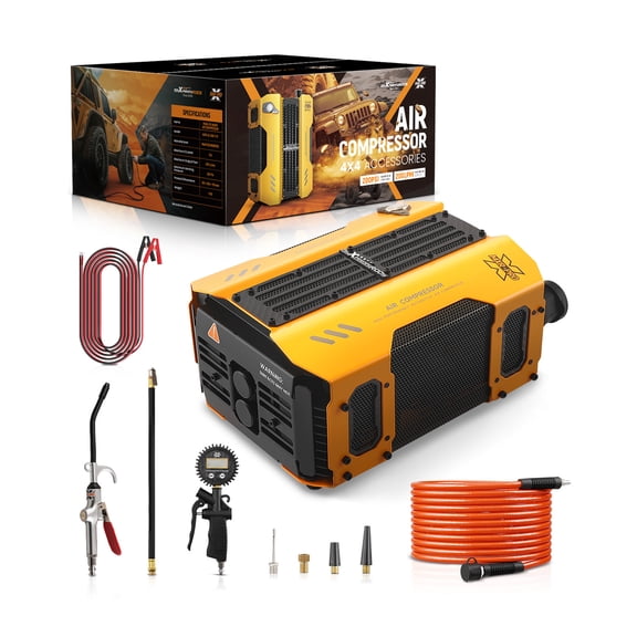 maXpeedingrods 12V 4-Cylinder On Board Air Compressor 200 PSI, Heavy Duty Tire Inflator Integrated Design with Dual Cooling Fans, 0.6L Air Tank, Off-Road Air Pump for Truck, Jeep, Pickup, SUV