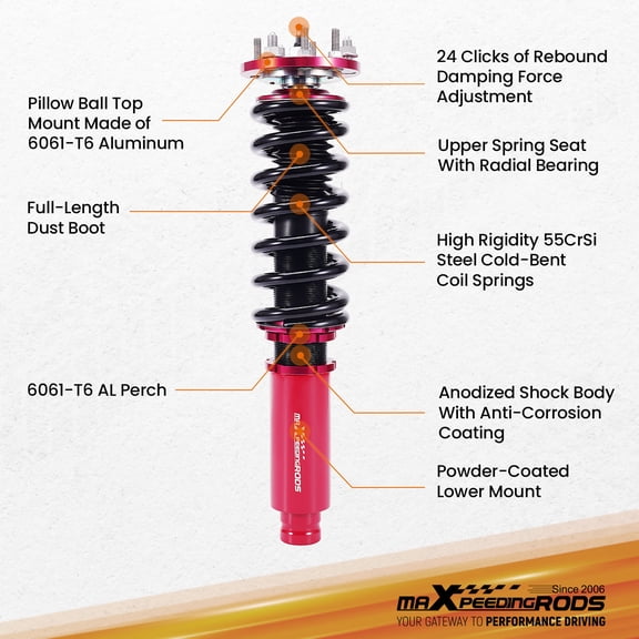 maXpeedingrods 2Pcs Front Coilovers for Honda Accord CM4/CM5/CM6/CM7/CM8 2003-2007, for Acura TL 2004-2008, 24 Levels Damper Adjustable Coilovers Suspension Kit, Height Adjustable Lowering Kit, Red