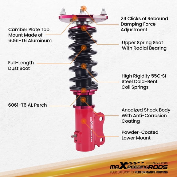 maXpeedingrods 2Pcs Front Coilovers for Mitsubishi Lancer ES/OZ FWD 2002-2006, 24 Levels Damper Adjustable Coilovers Suspension Kit, Height Adjustable Lowering Kit, Red