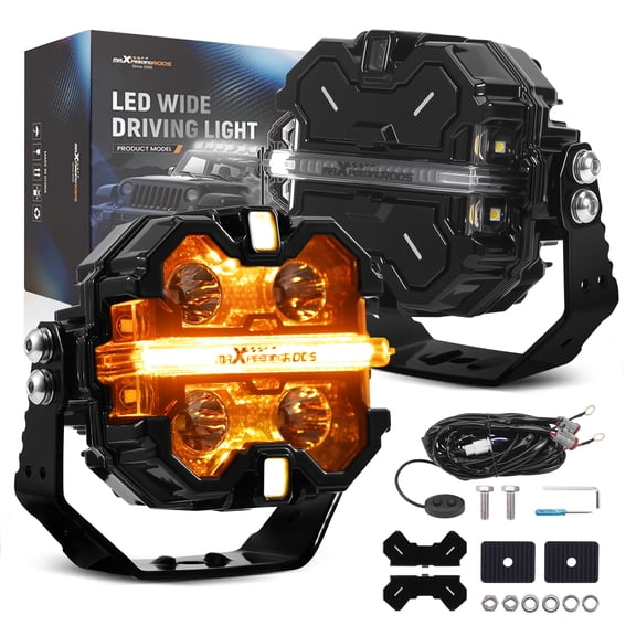 maXpeedingrods 3.5" Off Road Lights 160W 19200LM, Spot Light with 7 RGB Colors for Ambient, LED Light Bar Fog Light, Side Shooter 270Wide Range, for Jeep UTV Pickup ATV with Black Covers