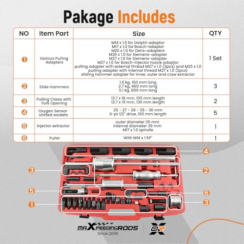 maXpeedingrods 40 Pcs Diesel Fuel Injector Puller Removal Tool, Auto Truck Diesel Injector Extractor Removal Tool, Slide Hammer Fuel Injector Removal Tool Kit for Diesel Engines