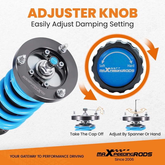 maXpeedingrods Coilover for BMW 3 E90 RWD 2004-2011, for BMW 3 Touring E91 RWD 2004-2012, 24 Levels Damper Adjustable Coil-overs Suspension Kit Strut, Height Adjustable T6 Upgraded Lowering Kits Blue