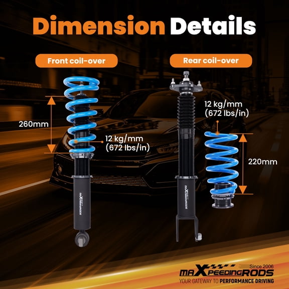 maXpeedingrods Coilover for Cadillac CTS RWD 2003-2007, 24 Levels Damper Adjustable Coilovers Suspension Kit Strut, Height Adjustable T6 Upgraded Lowering Kits Blue