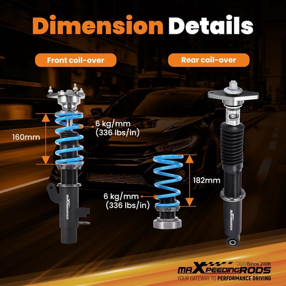 maXpeedingrods Coilover for Ford Focus ST 2013-2018, 24 Levels Damper Adjustable Coilovers Suspension Kit Strut, Height Adjustable Shock Absorber Struts, T6 Upgraded Lowering Kits Blue