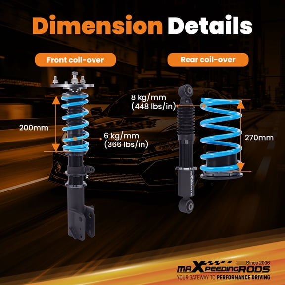 maXpeedingrods Coilover for Honda Pilot 2003-2008, 24 Levels Damper Adjustable Coilovers Suspension Kit Strut, Height Adjustable T6 Upgraded Lowering Kits Blue