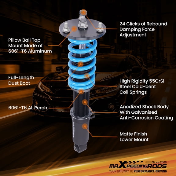 maXpeedingrods Coilover for Mazda RX-7 FD3S Chassis 1993-1995, 24 Levels Damper Adjustable Coilovers Suspension Kit Strut, Height Adjustable T6 Upgraded Lowering Kits Blue