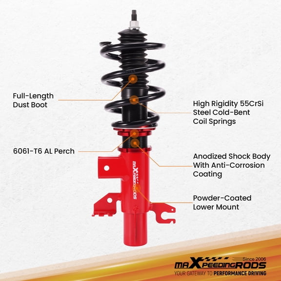 maXpeedingrods Coilovers for Dodge Dart (PF) FWD 2013-2016, Height Adjustable Coilovers Suspension Kit, Preset Damping Shock Absorber Struts, Lowering Kit Red