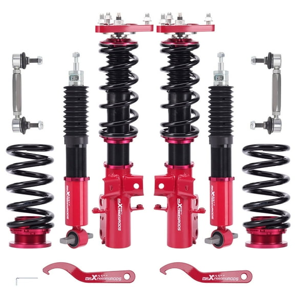 maXpeedingrods Coilovers for Ford Mustang S550 2015-2013, 24 Levels Damper Adjustable Coilovers Suspension Kit, Height Adjustable Shock Absorber Struts, Lowering Kit Red