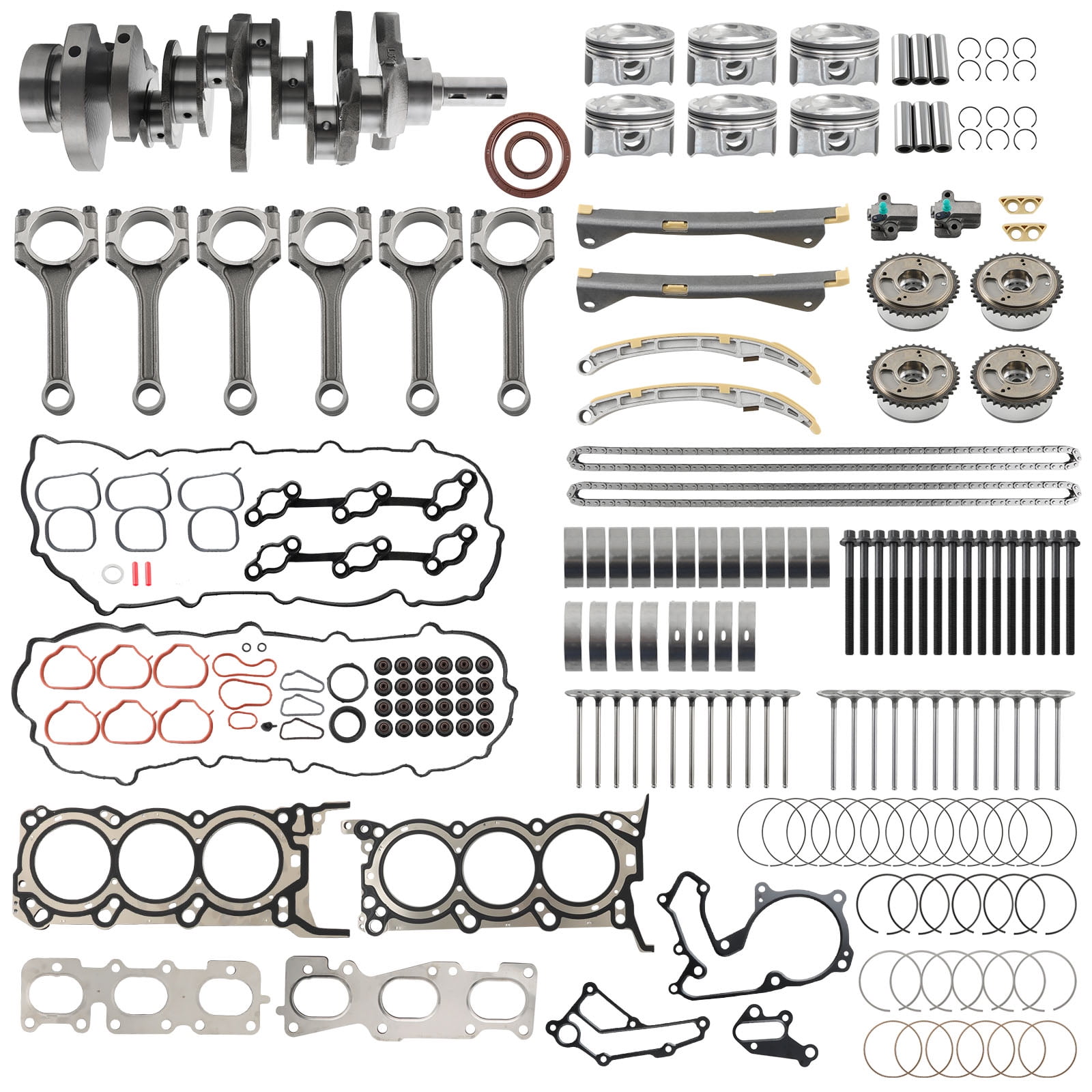 maXpeedingrods Engine Rebuild Overhaul Kit, for Kia Sorento/Sedona/Cadenza 2011-, for Hyundai Santa Fe/Azera 2013- G6DH Engine 3.3L With Timing Chain Kit, Crankshaft, Replace # 23110-3CFA0