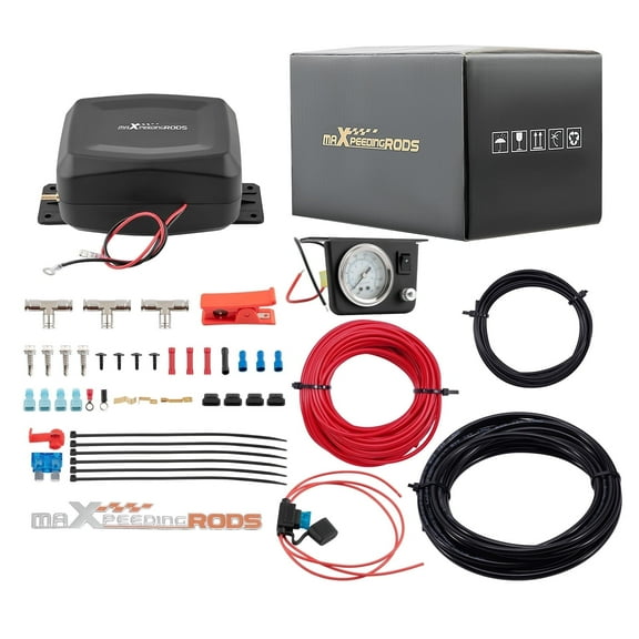 maXpeedingrods On Board Air Compressor System Universal Air Spring Compressor Kit with Gauge Air Line T Fittings for Trucks Vans