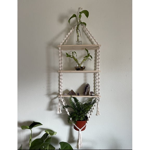 macrame 3 tier plant hanger shelf