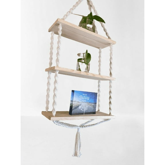 macrame 3 tier plant hanging shelf