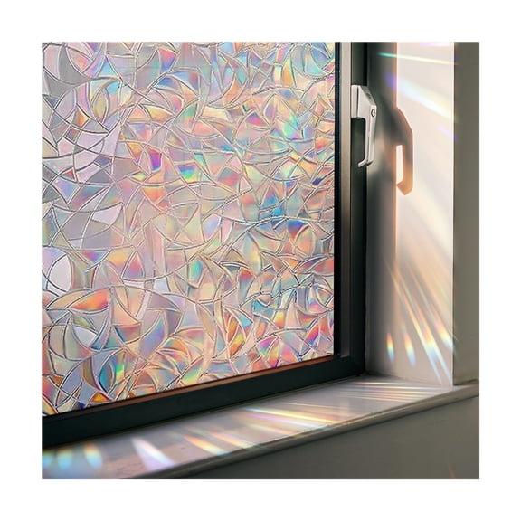 madengdeng Window Privacy Film Stained Glass Rainbow 3D Prism Decorative Iridescent Window Sticker Static Cling Suncatcher for Home Heat Control