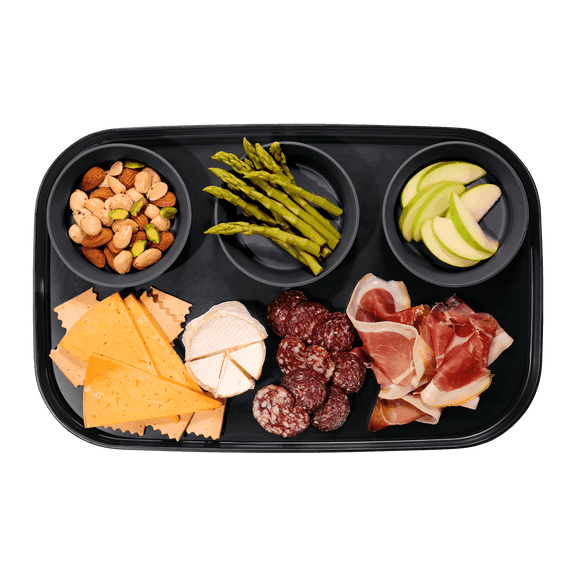 madesmart dipware 3 Bowl Serving Tray, Collapsible & Removable Dip Bowls for Charcuterie, Guacomole, Snacks, Veggies, Premium Dishwasher & Microwave Safe, Multipurpose Plate & Bowl, Carbon