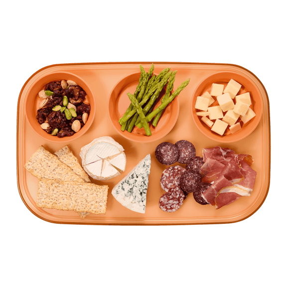 madesmart 3-Bowl Serving Tray, Durable BPA-Free Plastic, Perfect for Chips, Salsa & Dips, Translucent Terracotta
