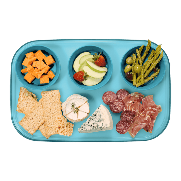 madesmart 3-Bowl Serving Tray, Durable BPA-Free Plastic, Perfect for Chips, Salsa & Dips, Translucent Turquoise