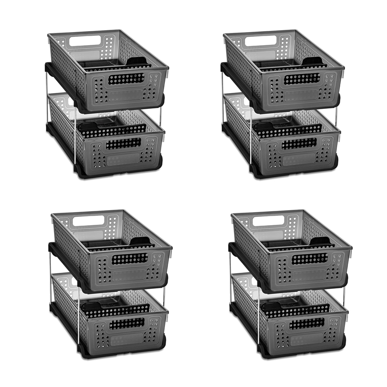 madesmart 4 Pack of 2Tier Organizers, Carbon, SlideOut Storage Bins