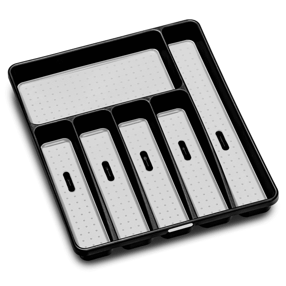 madesmart Classic 6 Compartment Silverware Tray with Soft Grip Lining, Carbon