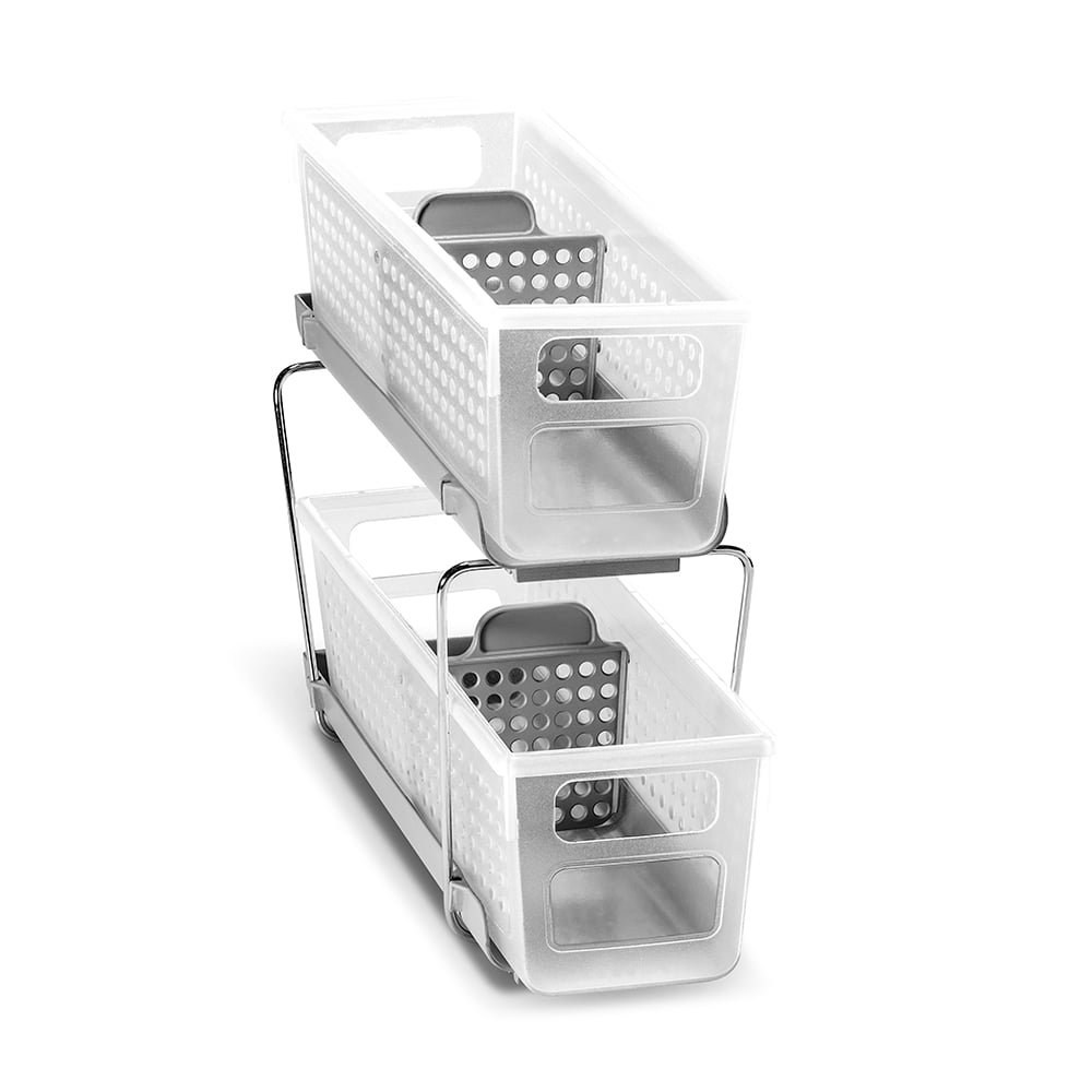 Madesmart 2-Tier Divided Organizer Clear/Grey, 9 x 14-1/2 x 10-5/8 H | The Container Store