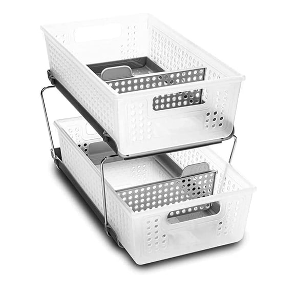 madesmart Two Tier Organizer with Dividers, Frost VT2