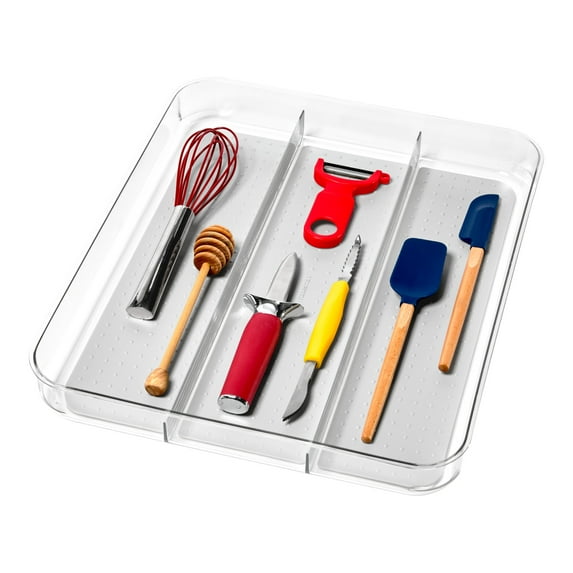 madesmart 3 Compartment Utensil Tray, Premium Clear Collection, Spacious Utensil Storage, BPA-Free, Clear/Light Grey