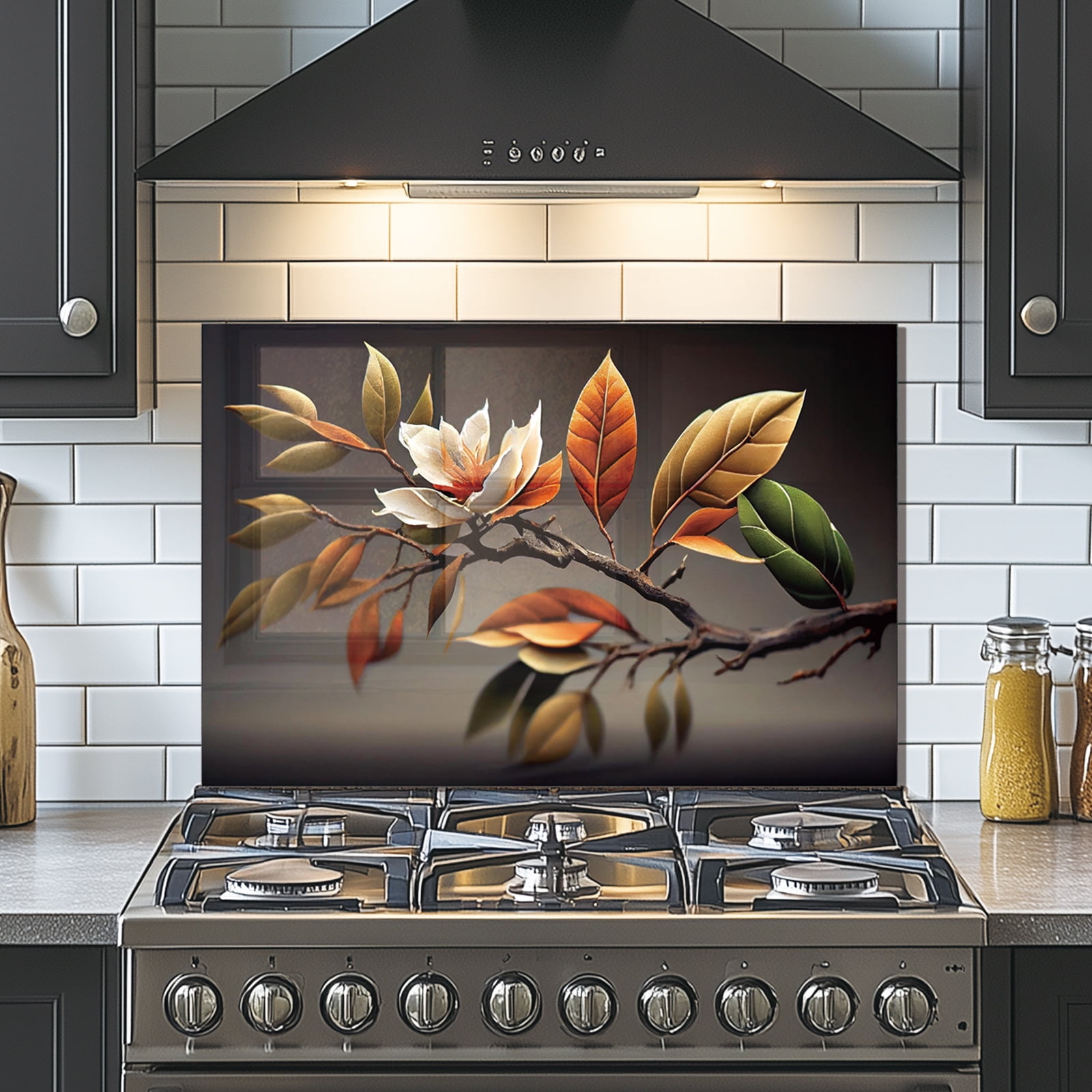 magnolia Tempered Glass Backsplash For Kitchen Behind Stove,Stove Back Top Cover,Easy to Clean Glass Splashback, Sink Cover Splash Guard,Home Kitchen Wall Decor