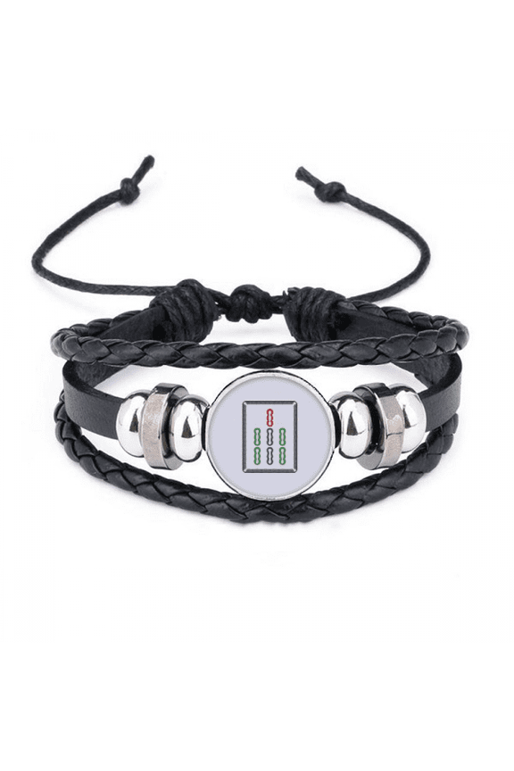 mahjong bar 7 tiles pattern bracelet braided leather woven wristband
