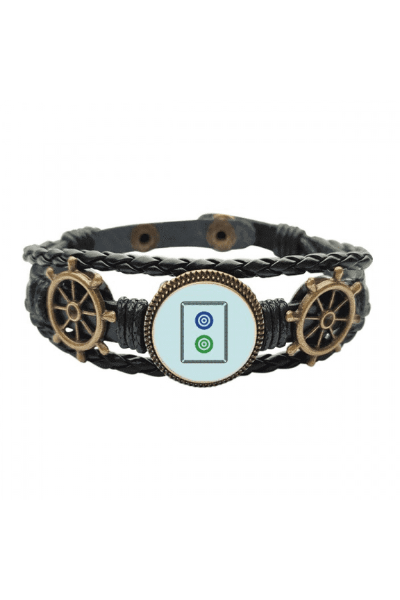 mahjong dots 2 tile pattern leather braided ocean bracelet wristband