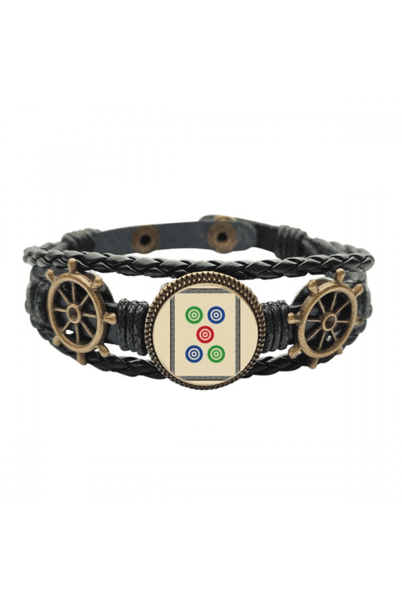 mahjong dots 5 tile pattern leather braided ocean bracelet wristband