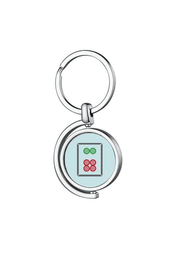 mahjong dots 6 tile pattern rotating keychain metal keyring holder