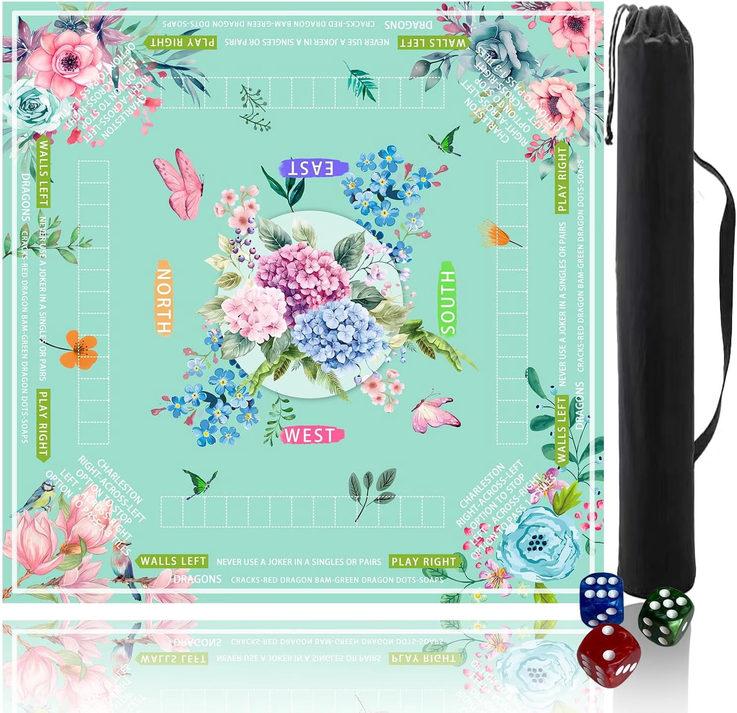 mahjong mat for table with Drawstring Bag/31.5Inch/american mahjong table cloth with rules mats,Noise Reduction Anti-Slip game mat for table,for Mahjong/Poker/Board Games/Card Games/Dominoes (blue)