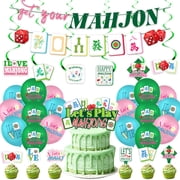mahjong party decorations, mah jong game night supplies, mahjong themed birthday decor, mahjong tile cake toppers, game night latex balloons, mahjong club party decor