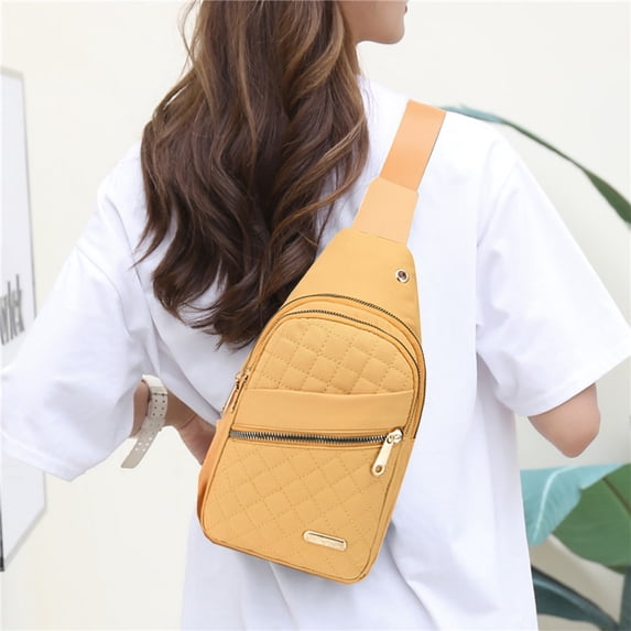 maho Fashionable Embroidery Diamond Shoulder Crossbody Bag Large Capacity Watertight Backpack With Data Hole Yellow on Clearance