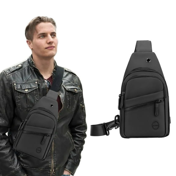 maho Men's High-end Slim Crossbody Bag Chest Bag With Headphone Port Removable Buckle Side Bag Travel Outdoor Leisure Black on Clearance