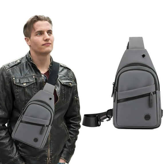 maho Men's High-end Slim Crossbody Bag Chest Bag With Headphone Port Removable Buckle Side Bag Travel Outdoor Leisure Gray on Clearance