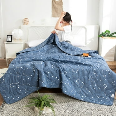 maho Summer Quilt Conditioning Quilt Washed Cotton Summer Quilt Aloe Cotton Summer Quilt Single Double Quilt Machine Washable Soft Back for all Seasons,Blue