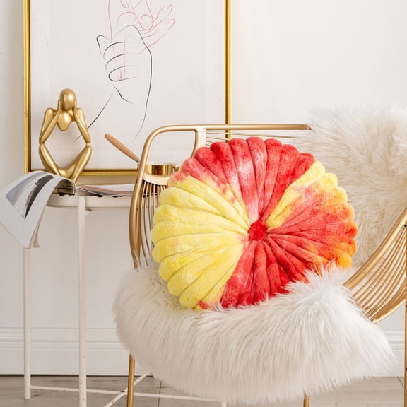 maho Wind Round Pumpkin Pillow Tied Dyed Stripe Faux Rabbit Plush Throw Pillow Sofa Cushion Headrest Cushion