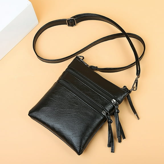 maho Women's Crossbody Bag, Medium Zipper Pocket Crossbody Strap, Soft Leather Women's Shoulder Bag Black on Clearance