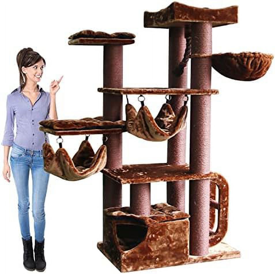 maine coon cat tree with oversized basket and two hammocks, cat tree