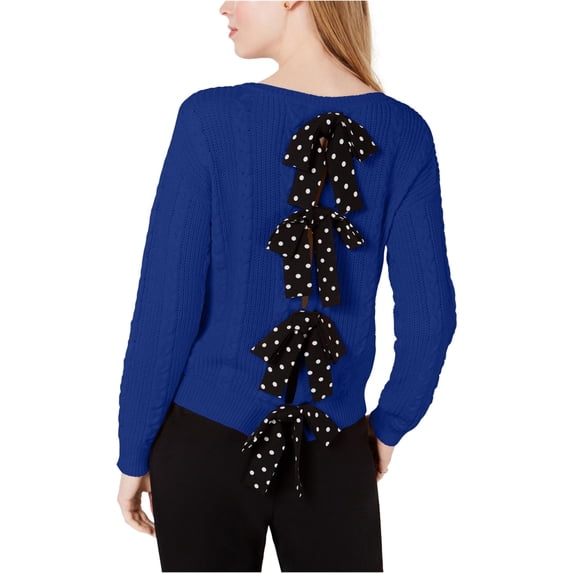 maison Jules Womens Bow-Back Knit Sweater, Blue, Large