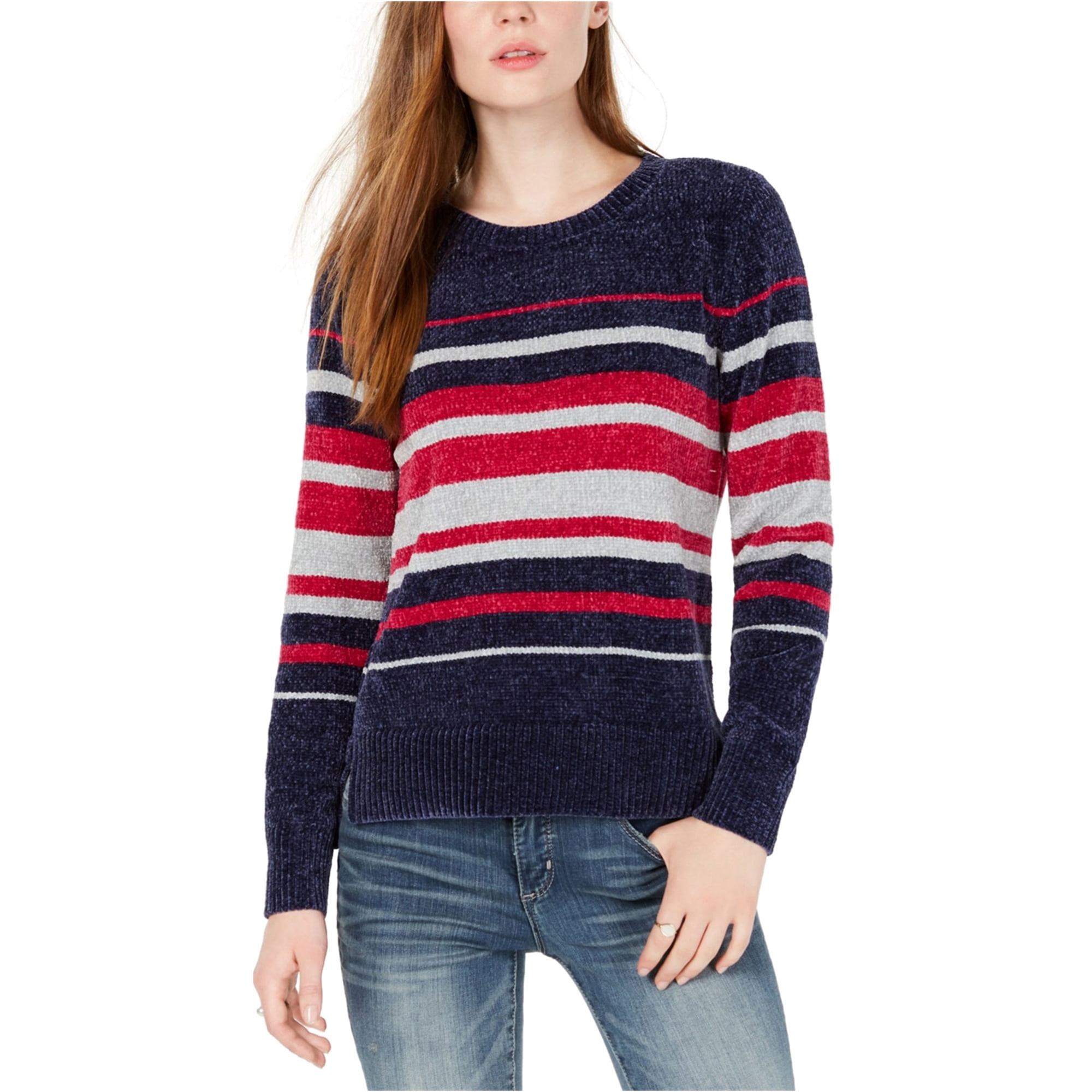 Maison Jules Womens Striped Puff Sleeve Sweater Black Size Large main image 1