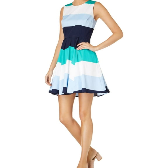 maison Jules Womens Colorblocked Fit & Flare A-line Dress, Blue, 10