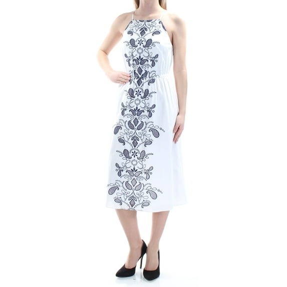 maison Jules Womens Cotton Embroidered Shift Dress, White, X-Small