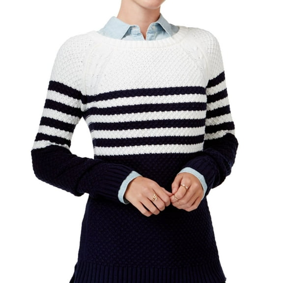 maison Jules Womens Cross-Stitch Knit Sweater, Blue, X-Small