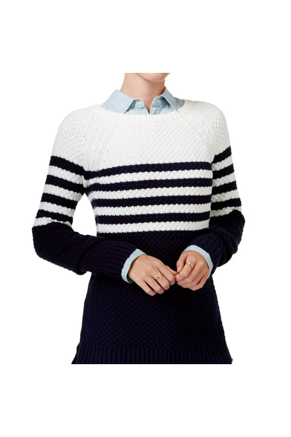 Womens Cross-Stitch Knit Sweater, Blue, X-Small