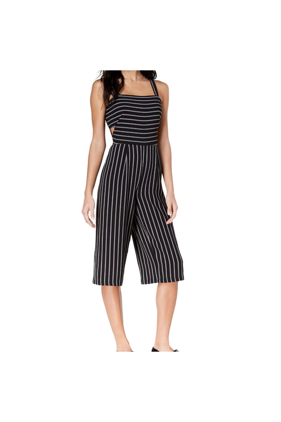 Womens Cutout Cropped Jumpsuit, Black, 8