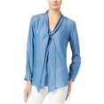 thumbnail image 1 of maison Jules Womens Denim Sailor-Neck Pullover Blouse, Blue, Medium, 1 of 1