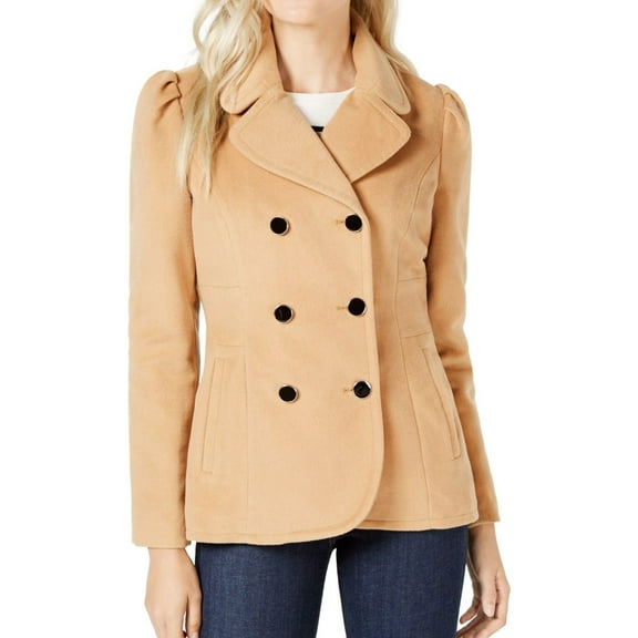 maison Jules Womens Double Breasted Pea Coat, Beige, Small